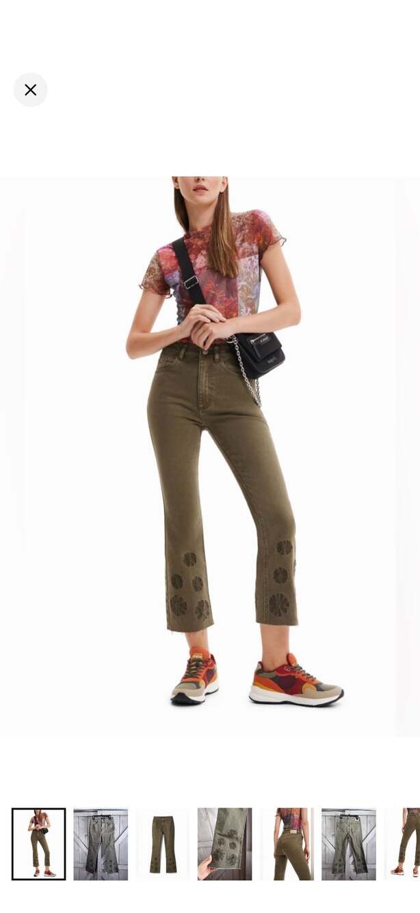 Desigual Women's Embroidered Cropped Flare Jeans in Dark Khaki